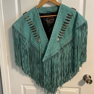 Red Clay People Turquoise Fringe Western Shawl Native American Made